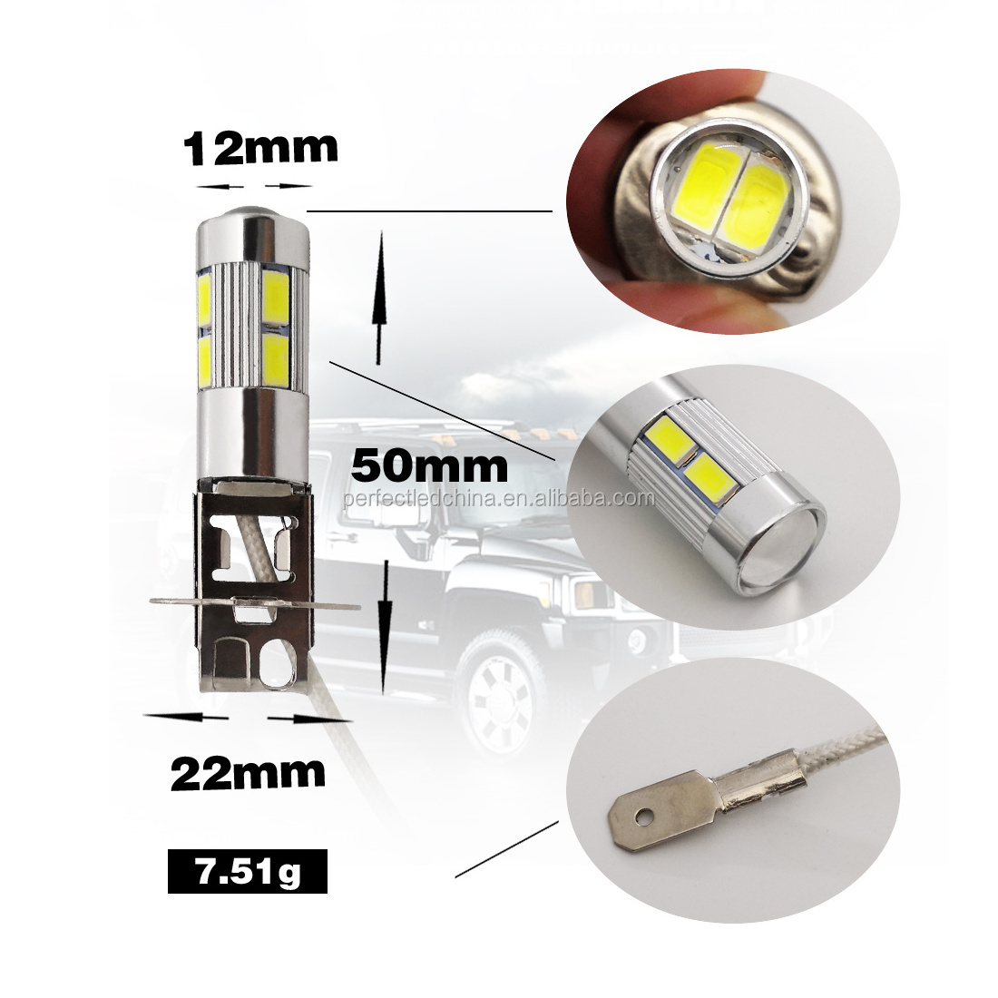 F2W high quality auto interior parts led lights H11 H7 881 H3 5630 10SMD with lens led light bulb fog light headlight