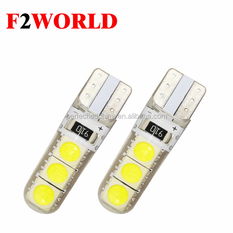 Perfect LED new hot sale flashing red blue white multi color light bulb T10 5050 6SMD with silicon PCB special material design