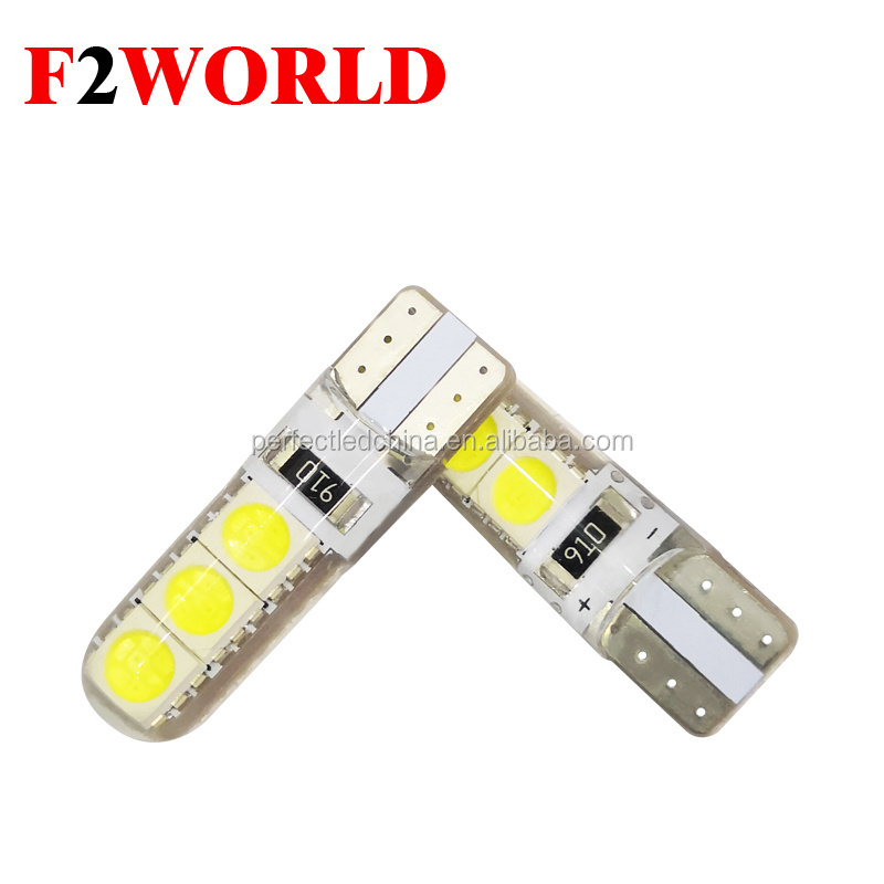 Perfect LED new hot sale flashing red blue white multi color light bulb T10 5050 6SMD with silicon PCB special material design