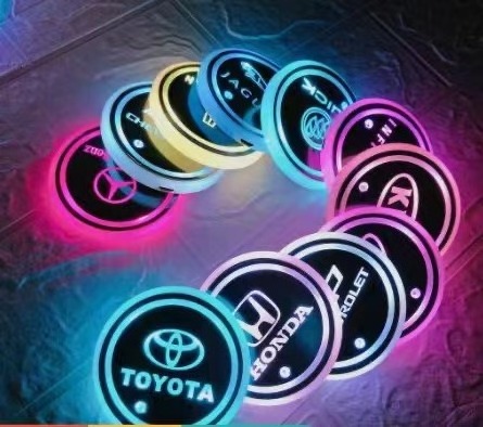 Car Led Cup Holder Pads Light Mats Bottle Coasters 7 Colors Car Logo Led Atmosphere Light Auto Inside Parts