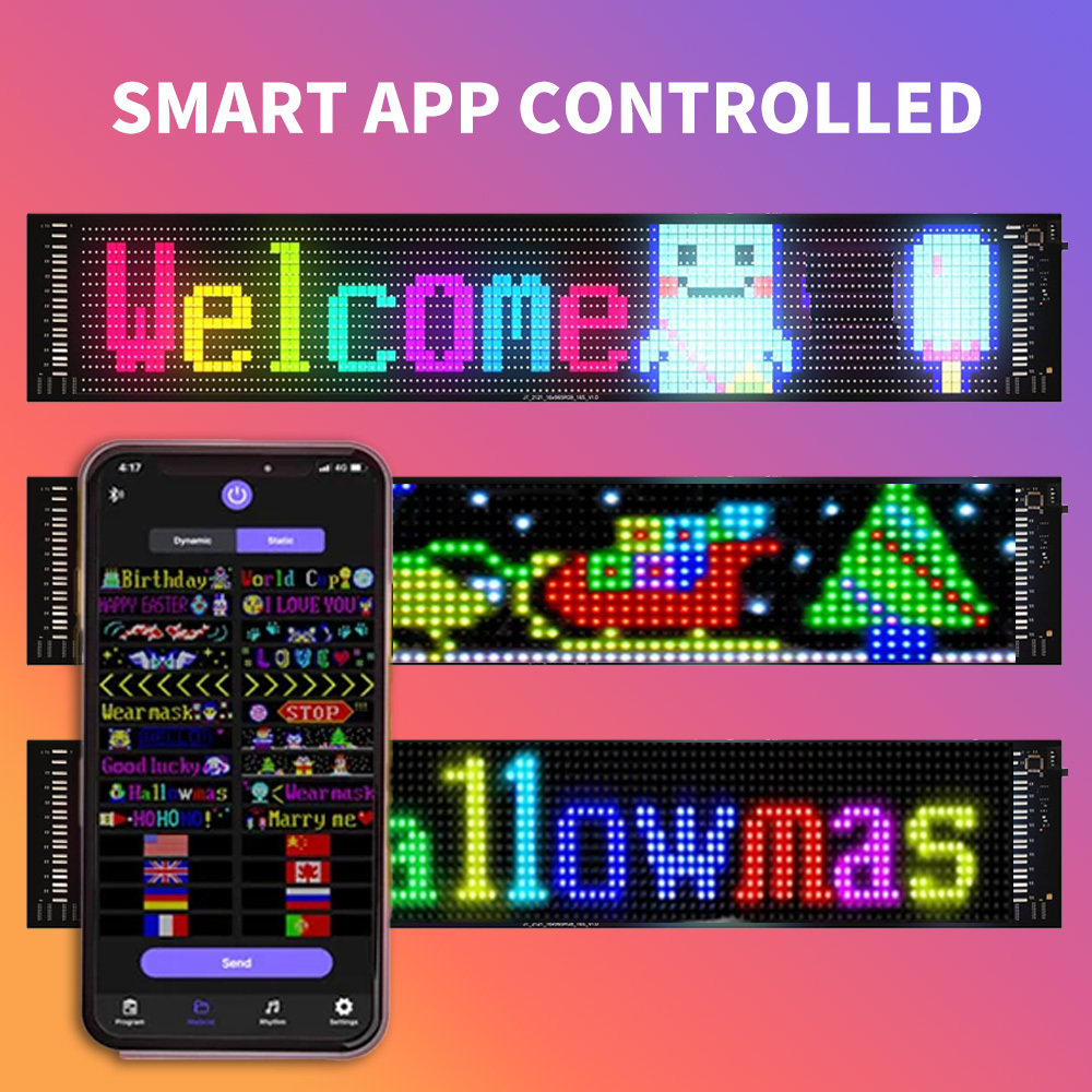 LED Matrix Pixel Panel Scrolling Bright Advertising LED Signs Flexible USB 5V LED Car Sign Bluetooth App Control