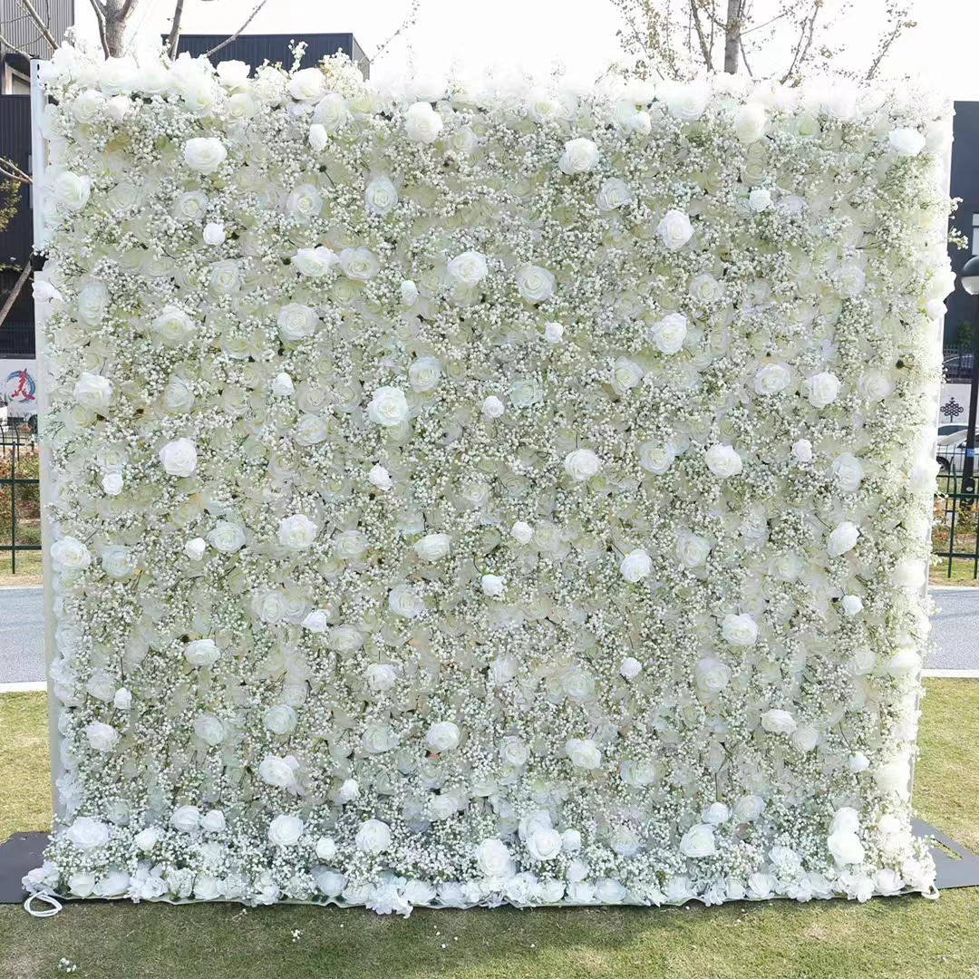 PFW Custom Artificial Flowers Wedding Floral Backdrop Multiple Color Roll Up Flowers Wall for Wedding Backdrop Hotel Decor Panel