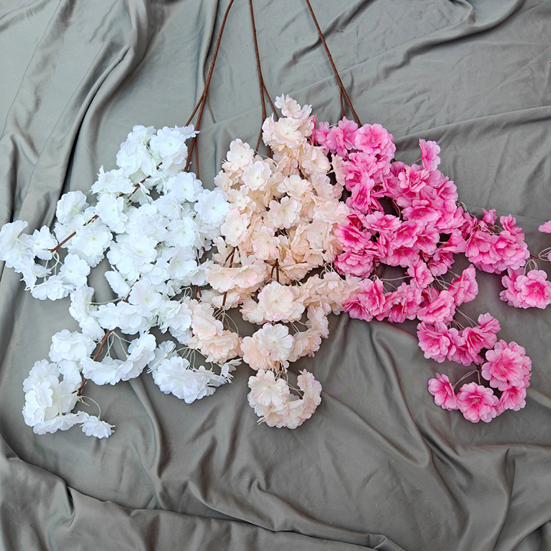 factory wholesale high quality light pink white cream champagne artificial decoration cherry tree branches single cherry blossom