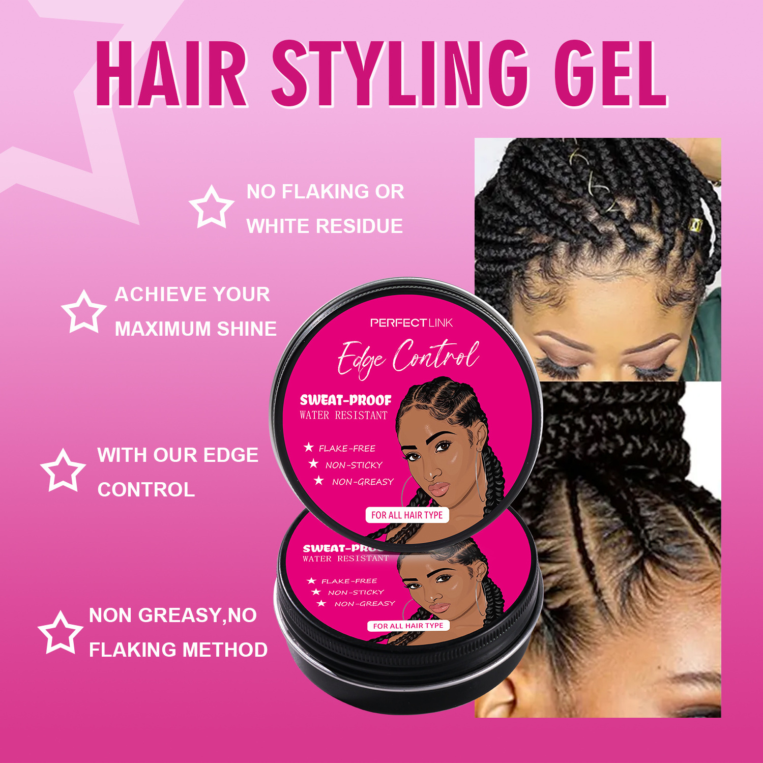 Wholesale Edge Control Customized Strong Hold Pomade Styling Braid Gel Private Label Vendor Edge Control Gel Extra Hold