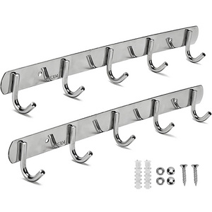 High Quality Bathroom Accessories Stainless Steel Wall Mounted Mirror Polished Robe Hook Clothes Hangers with 5 Hooks