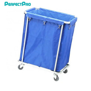 Cheaper Heavy Duty Square Steel Tube Linen Trolley Rolling Laundry Basket With Wheels For Hospital  Household And Hotel