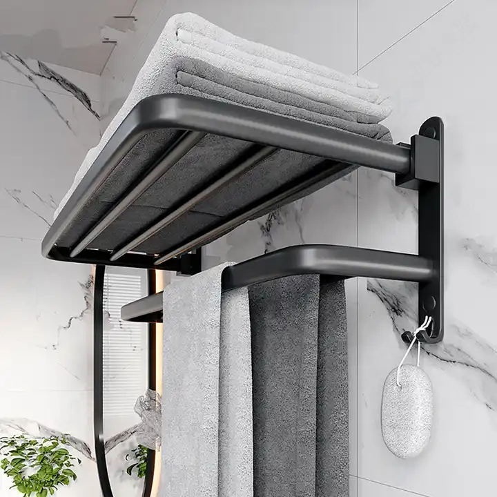 Washroom organizer Foldable aluminum   Bathroom Towel Rack Wall Mounted Polished Towel Shelf