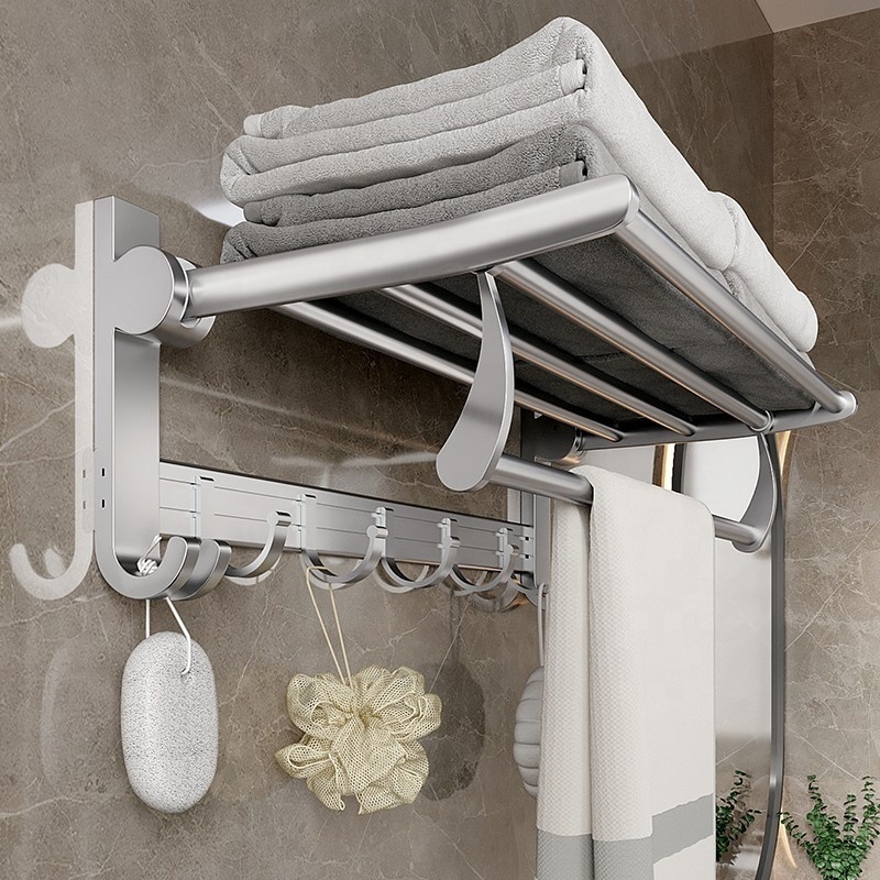 Washroom organizer Foldable aluminum   Bathroom Towel Rack Wall Mounted Polished Towel Shelf