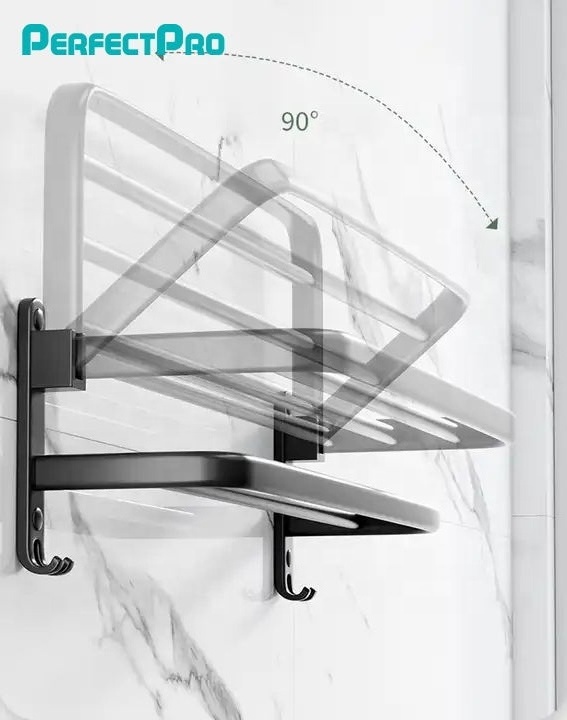 Washroom organizer Foldable aluminum   Bathroom Towel Rack Wall Mounted Polished Towel Shelf