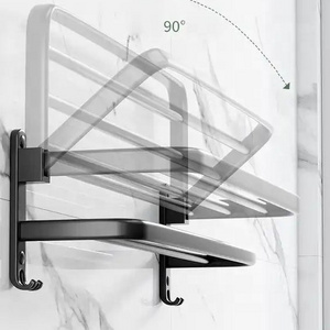 Washroom organizer Foldable aluminum   Bathroom Towel Rack Wall Mounted Polished Towel Shelf