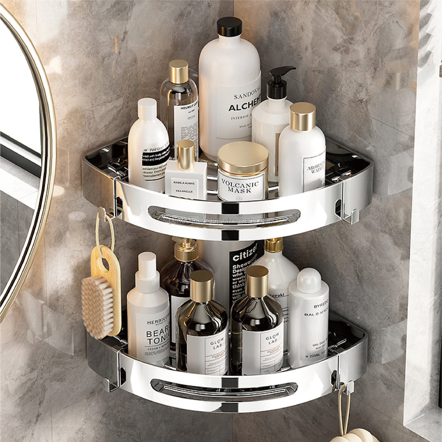 Stainless Steel  wall mounted black bathroom shelves shower caddy  without drilling bathroom shelves