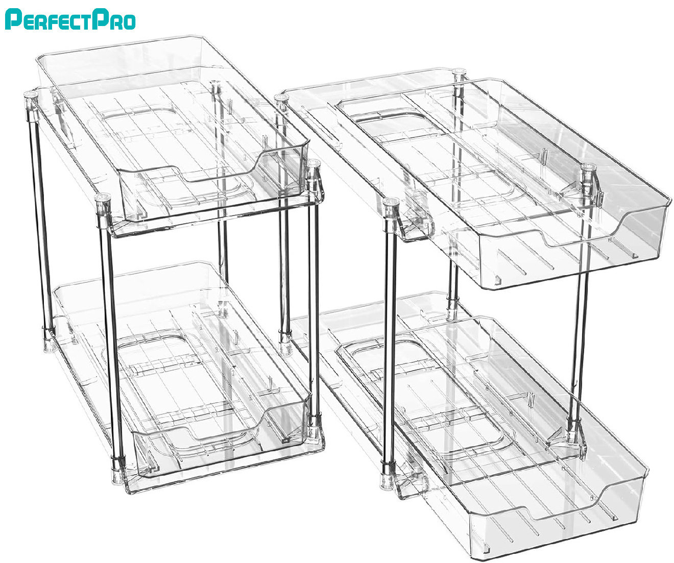 Under sink organizer transparent 2 pack 2- tier storage rack for bathroom  & Pull Out Cabinet Organizer Multi-Purpose Storage