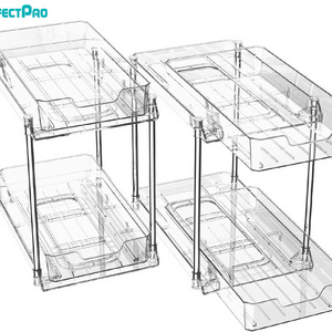 Under sink organizer transparent 2 pack 2- tier storage rack for bathroom  & Pull Out Cabinet Organizer Multi-Purpose Storage