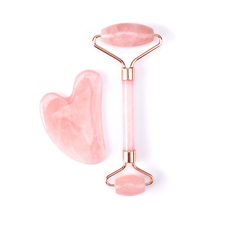 Customized Face slimming best natural jade rose quartz roller gua sha scraping massage tool set