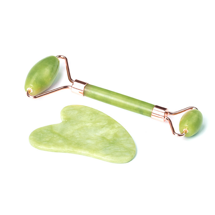 Custom logo box green feng jade facial jade roller and gua sha massage tools set, Skincare set for face