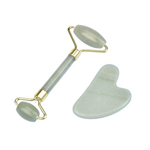 Natural gemstone green skincare face lift tool aventurine jade roller and gua sha set jawline exerciser