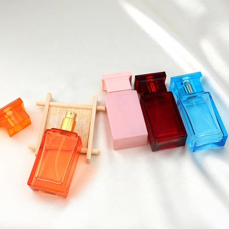 In stock 50ml square perfume bottles iridescent perfume spray bottle