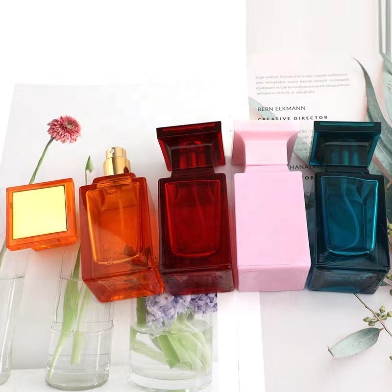 In stock 50ml square perfume bottles iridescent perfume spray bottle