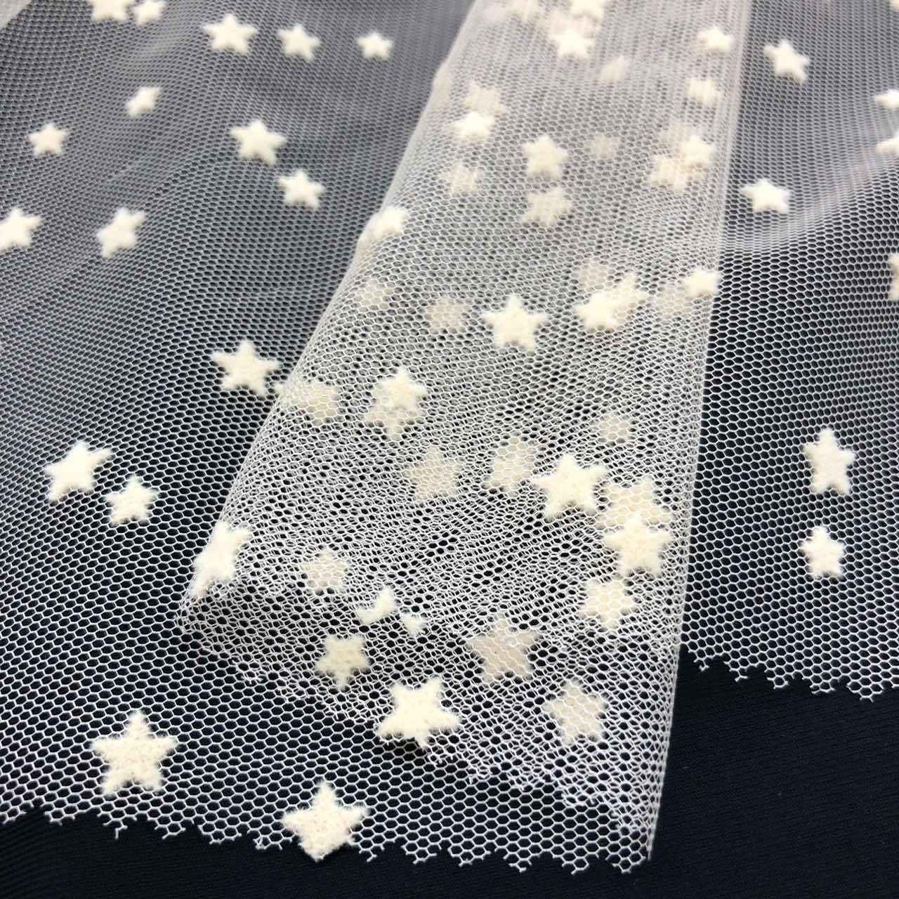 100% Polyester polka dot floral star tulle flocking mesh tulle flower pattern flocked tulle mesh fabric