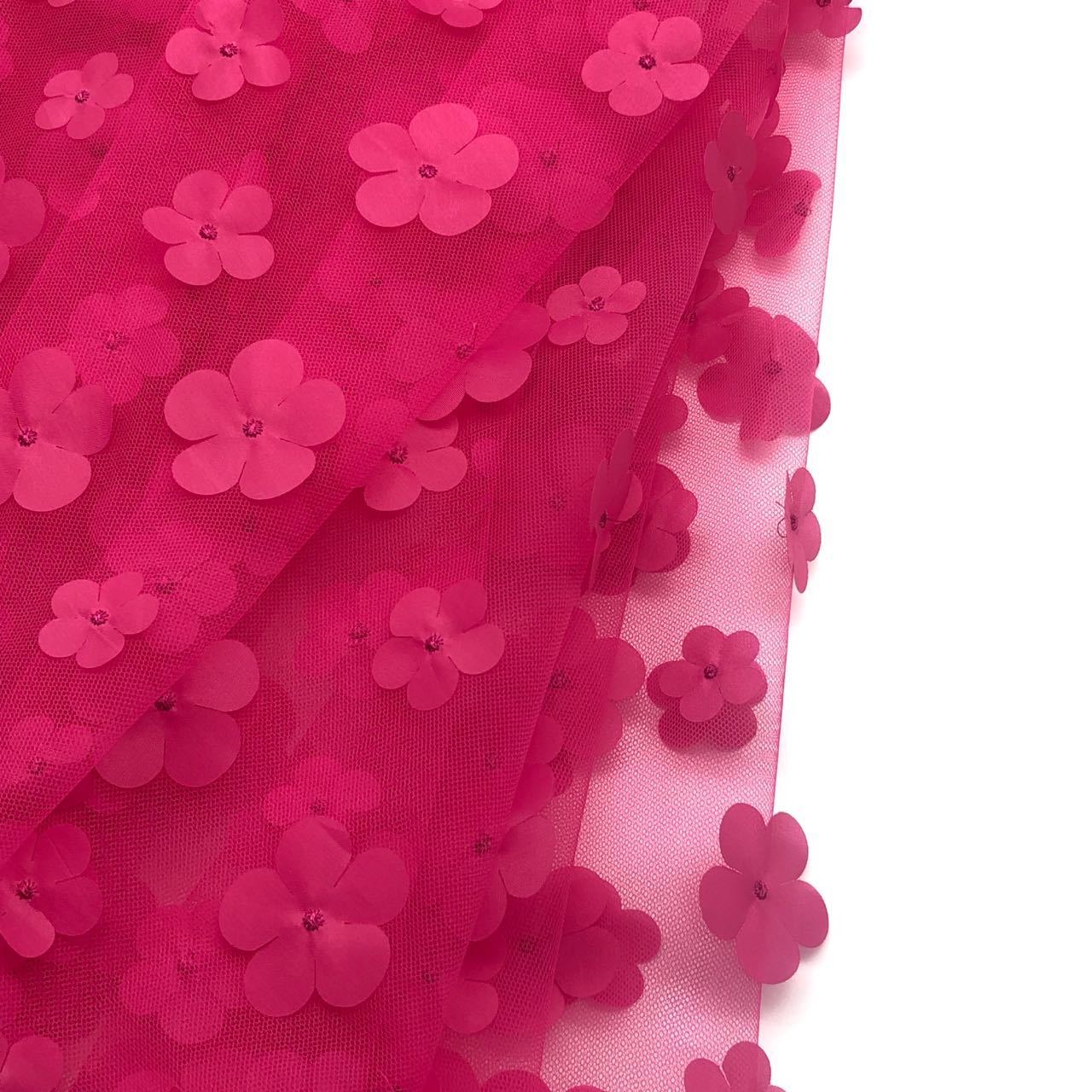 hot sale tulle FLOWER 100polyester 3D laser embroidery fabric solid color lace mesh wedding dress children fabric for girl