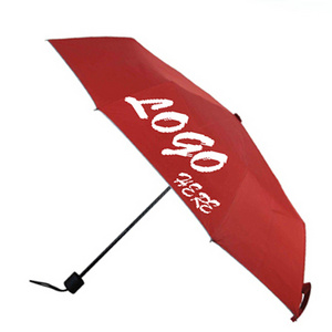 Steel frame 170T polyester 42" arc manual telescoping umbrella with nylon pouch and woven carry handle Tri Folded Umbrellas