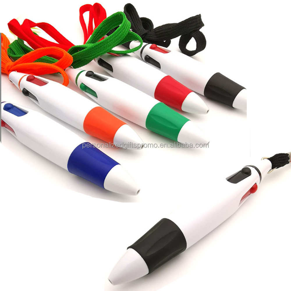 Pens Ballpoint Multi Color With Grip Section With Neck Chain Rope Lanyard Ballpoint Pen With 4 Color Ink Cartridge