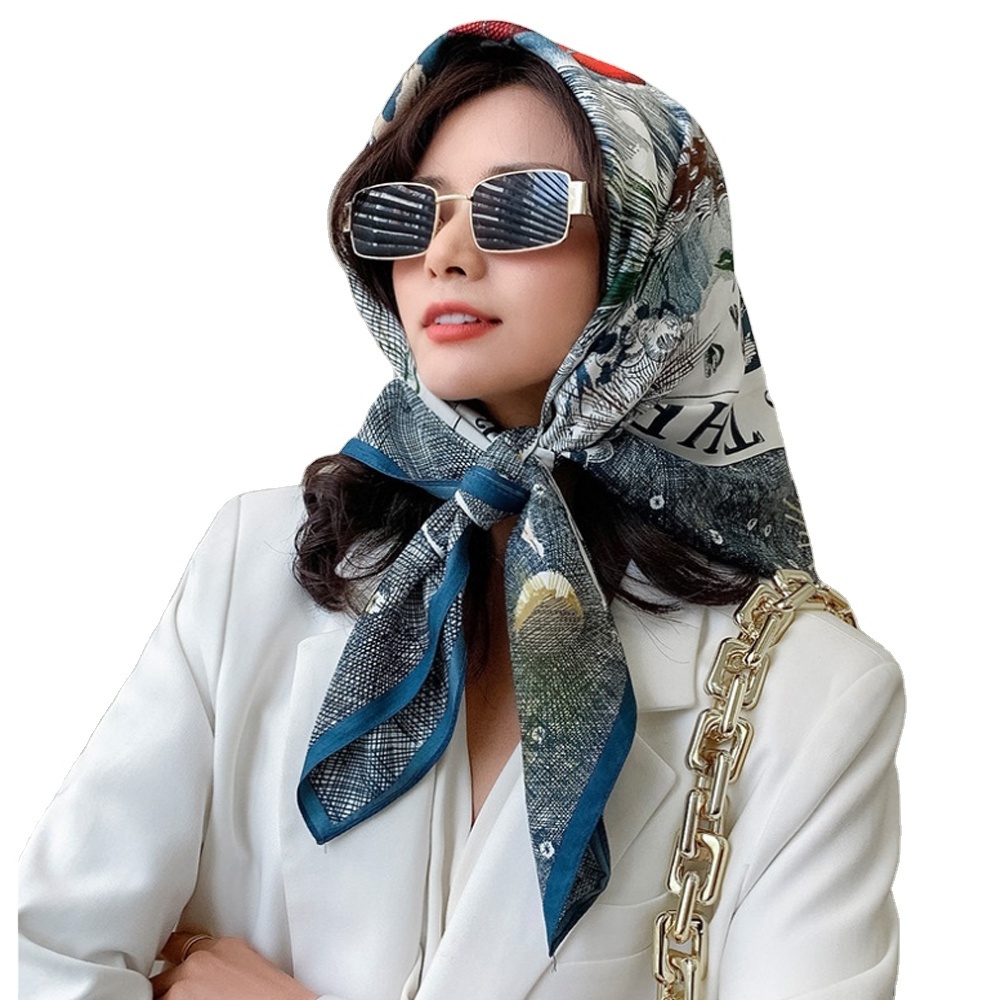 Womens New Wholesale Fashion Dye printing Silk Scarf New Wholesale Women's Satin Hijab Shawl Silk Scarf Hair Square Scarf