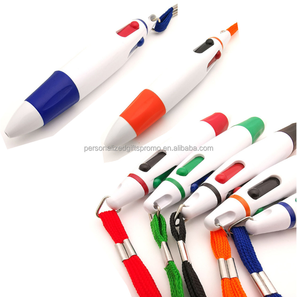 Pens Ballpoint Multi Color With Grip Section With Neck Chain Rope Lanyard Ballpoint Pen With 4 Color Ink Cartridge