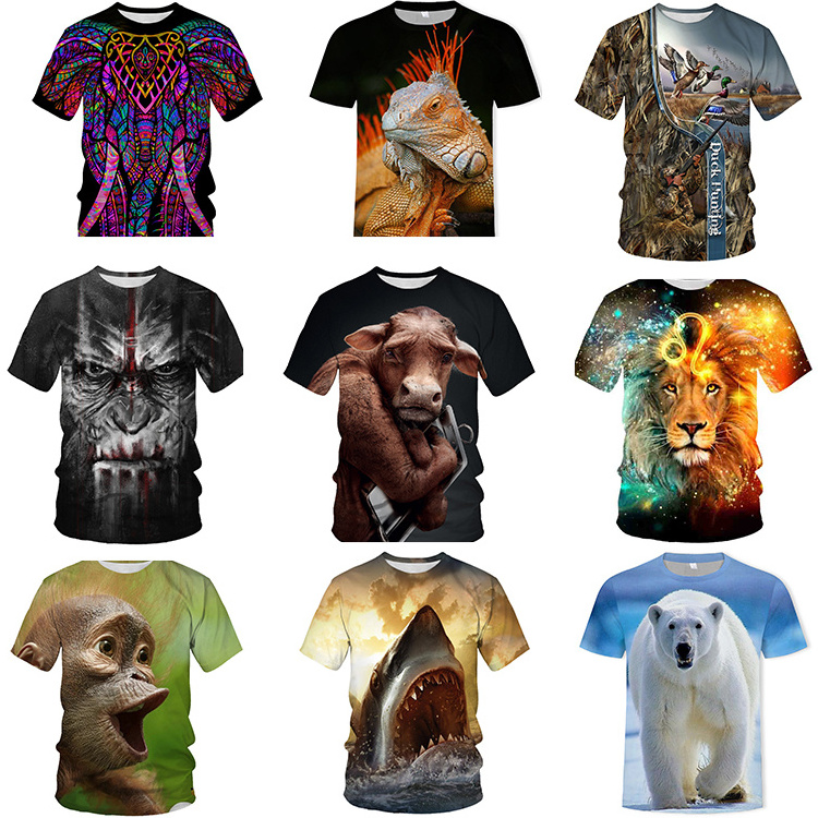 Wholesale Animal Unisex Sublimation Polyester Men'S Casual 3d T-Shirts 3d Custom Printing 3d T-shirt