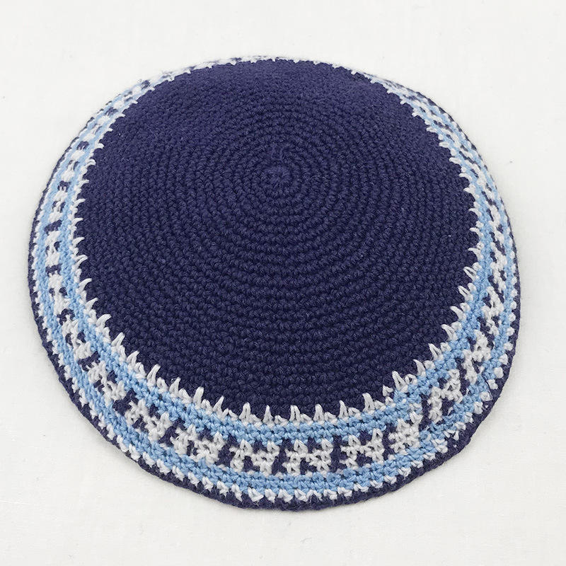 Factory Custom Dark Blue Kippah Handmade Crochet Kippah 100% Cotton Knitted Crochet Black Frik Kippah