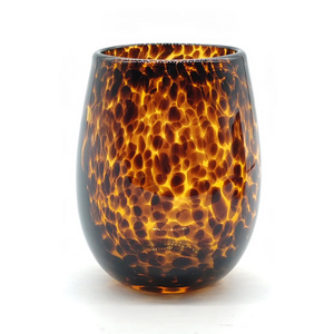 Hand Blown Amber Confetti Wine Glasses Tortuga Tortoise Shell colored Stemless Wine Glass Cup Drinking Wine Tumbler Glasses