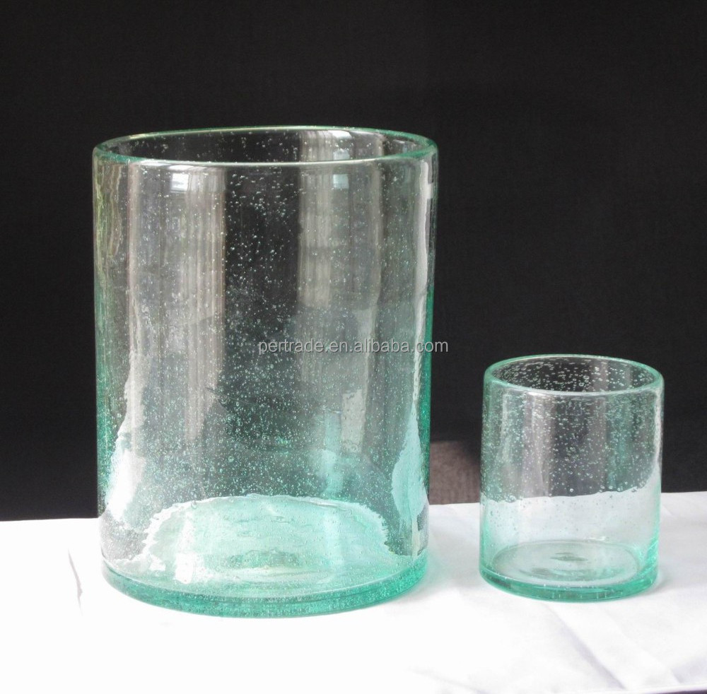 Bubbled Glass Hurricane Glass Jar Candle Holder Gift Set