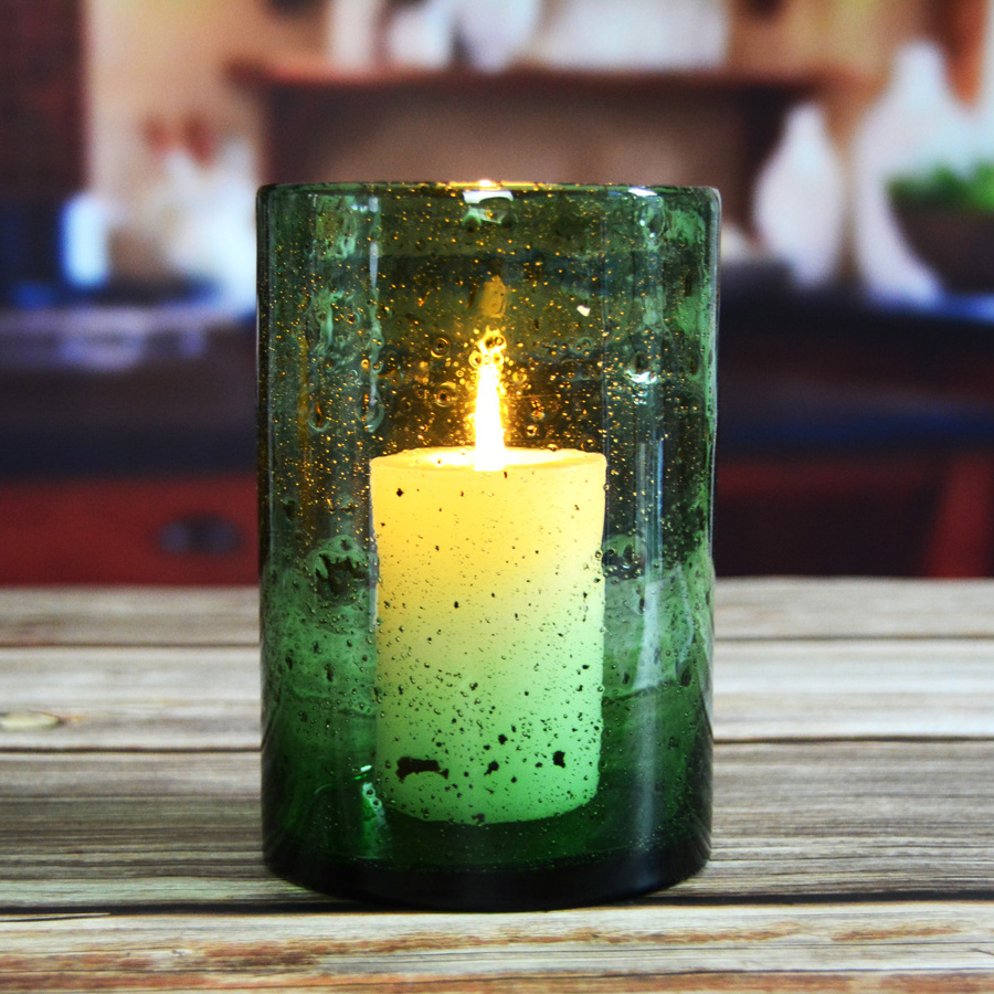 Bubbled Glass Hurricane Glass Jar Candle Holder Gift Set