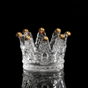 Romantic Crown shaped Votive Glass Candle Holder Luxury Home Decor Tea light Holder Golden Color Glass Candle Holder