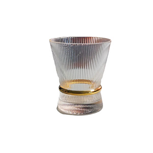 Lead Free Crystal  Ribbed Glass Drinking Cups Unique Vintage Glassware Wine Tumbler Glasses Golden Colored Luxury Tumbler Glass