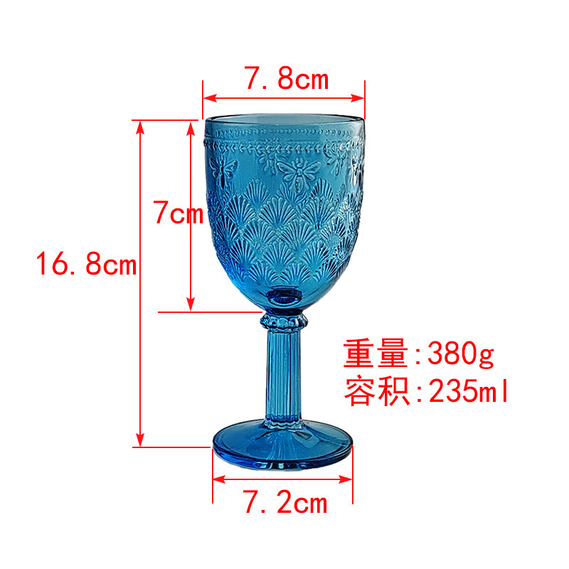 8 oz Vintage Dishwasher Safe Wine Goblet Glass Classic Popular Embossed Wedding Party Wholesale Blue Colored Glass Goblets