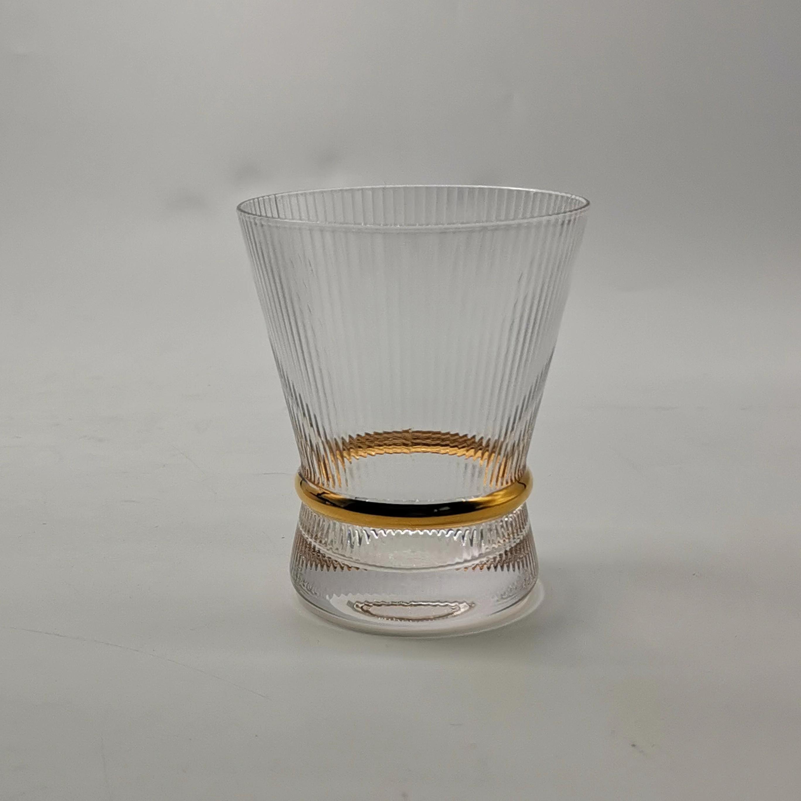 Lead Free Crystal  Ribbed Glass Drinking Cups Unique Vintage Glassware Wine Tumbler Glasses Golden Colored Luxury Tumbler Glass