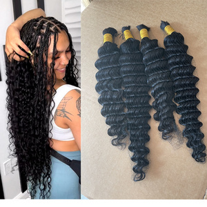 Human Hair Bulk Deep Wave for Boho Curl Braiding Kinky Curly Twist Hair Extensions Bundle Boho Beach Wave Goddess Braids