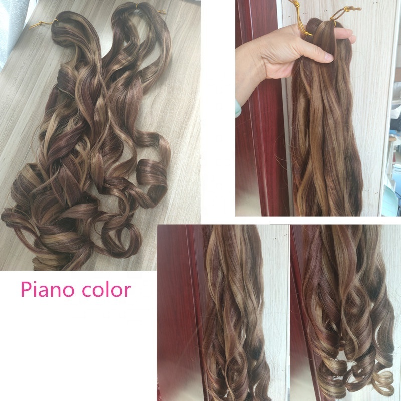 Custom Piano Color Blonde Loose Curl Hair Extensions Synthetic Yaki Pony Tail Crochet Braids Posh Bouncy Braiding Hair