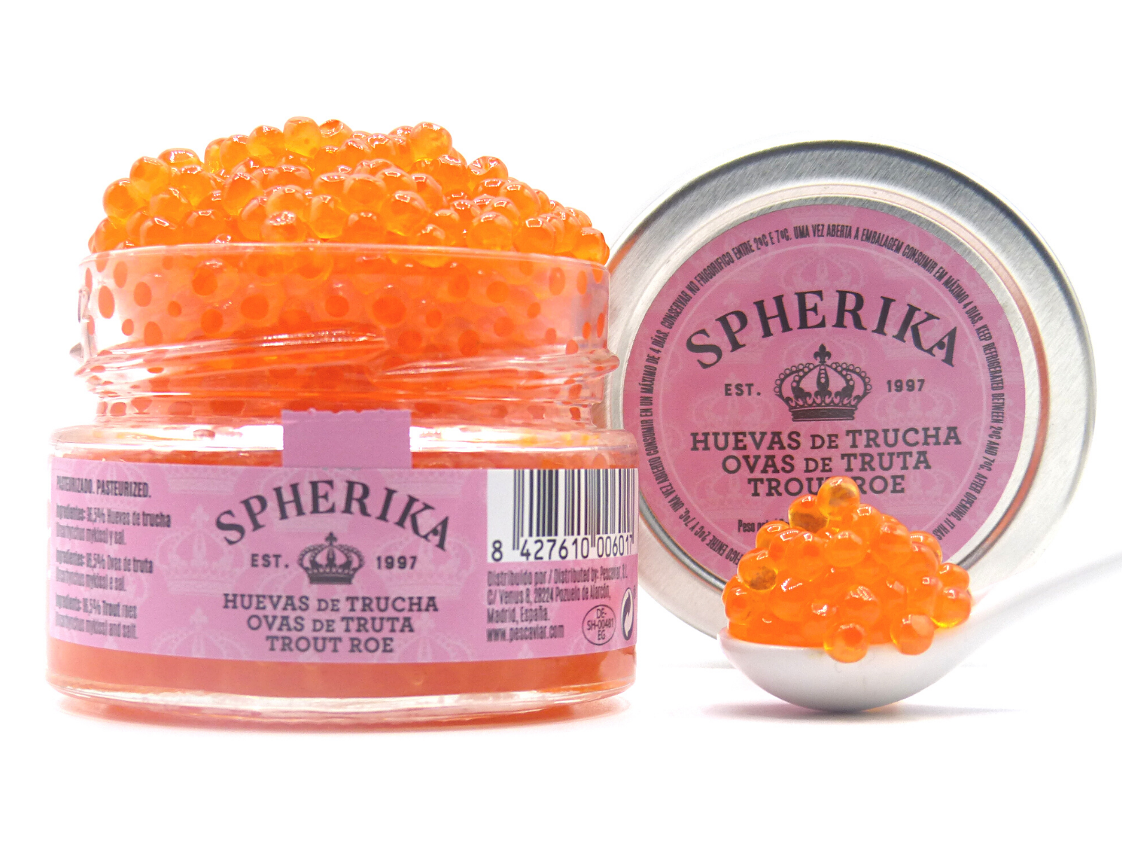 Spherika,trout roe - 100g glass jar 3oz fish eggs gourmet foodie garnish sushi decoration protein seafood Trout caviar small jar