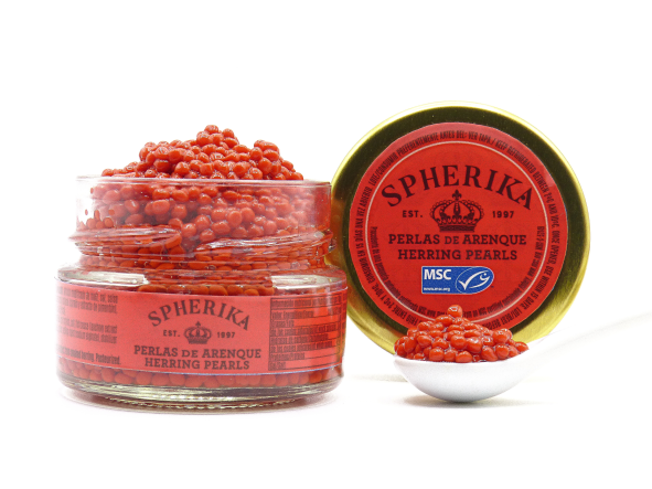 Spherika, herring pearls - Red 50g glass jar 1oz seafood ecolabel spherifications spheres  decoration garnish fish foodie gluten