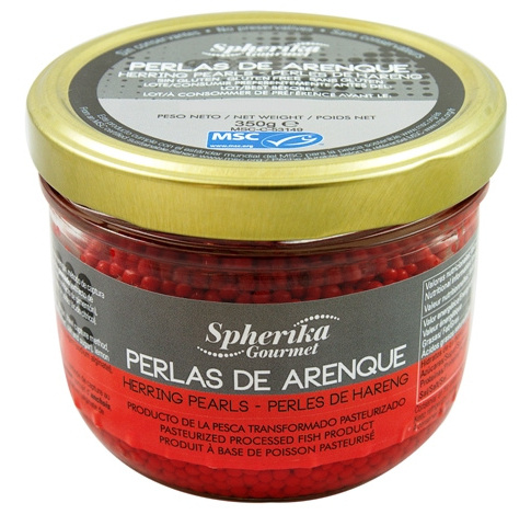 Smoked herring pearls - Red 350g glass jar 1oz seafood ecolabel spherifications spheres  decoration garnish fish foodie gluten