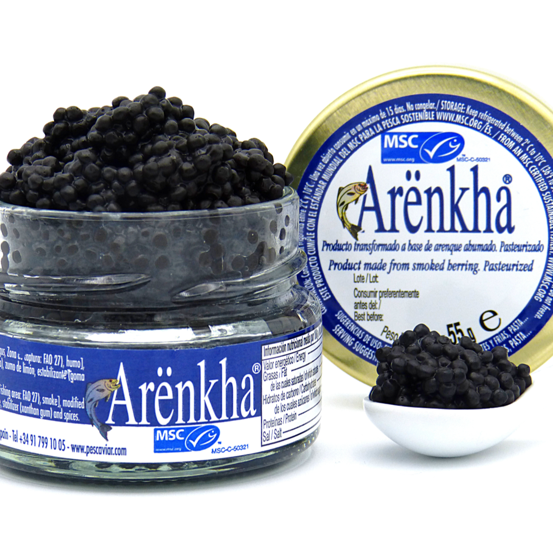 Herring Pearls - Arenkha 55g glass jar 1oz seafood MSC certified ecolabel chilled Spain European Union Caviar substitute