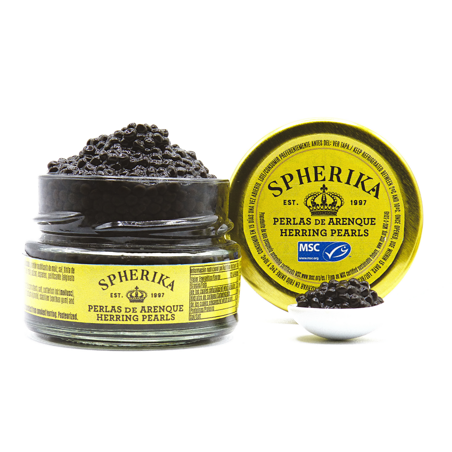 Smoked herring pearls - Black (50g)1 oz glass seafood ecolabel spherifications spheres alginate decoration garnish fish foodie