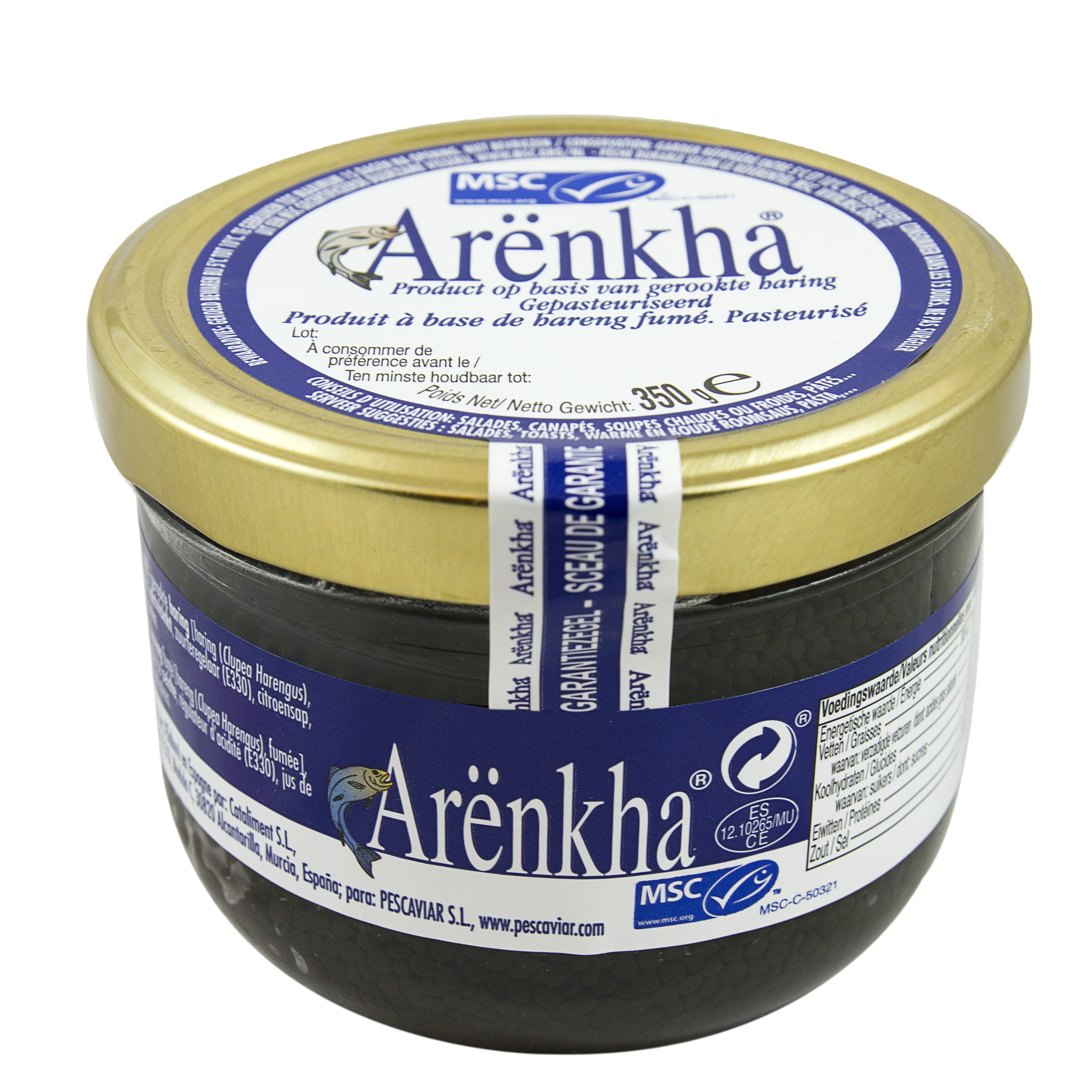 Herring Pearls - Arenkha 350g glass jar 12oz seafood MSC certified ecolabel chilled Spain European Union Caviar substitute