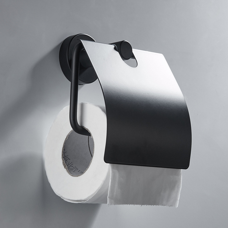 Hotel luxury high-quality matte black bathroom wall-mounted toilet paper towel holder