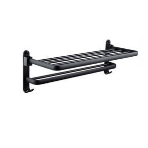 No drilling wall mounted  black bathroom towel rack aluminum self adhesive black towel rack