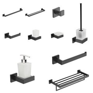 New design square black stainless steel bathroom accessories set for hotel