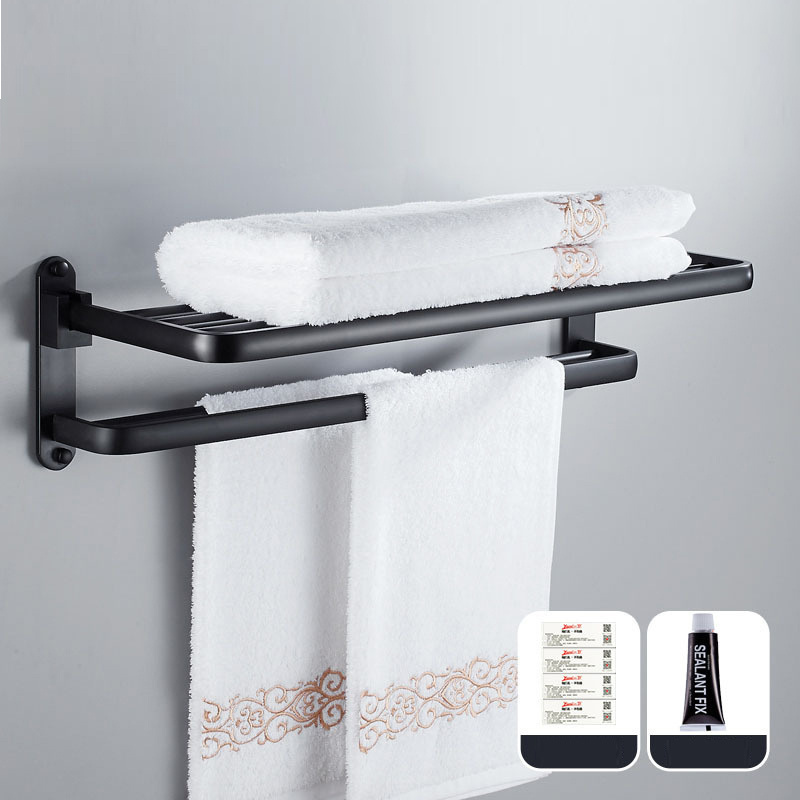 No drilling wall mounted  black bathroom towel rack aluminum self adhesive black towel rack