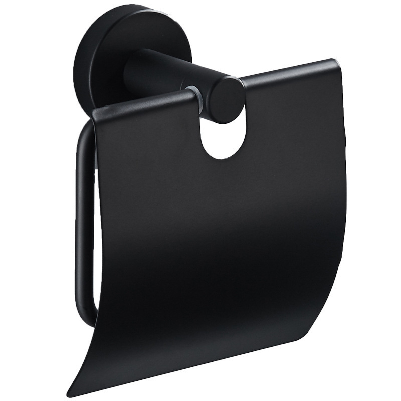 Hotel luxury high-quality matte black bathroom wall-mounted toilet paper towel holder